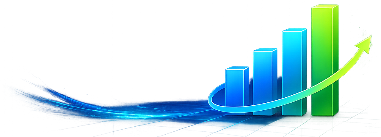 Rising bar chart with upward trend